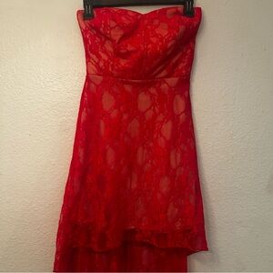 Windsor Strapless Red Lace High-Low Dress